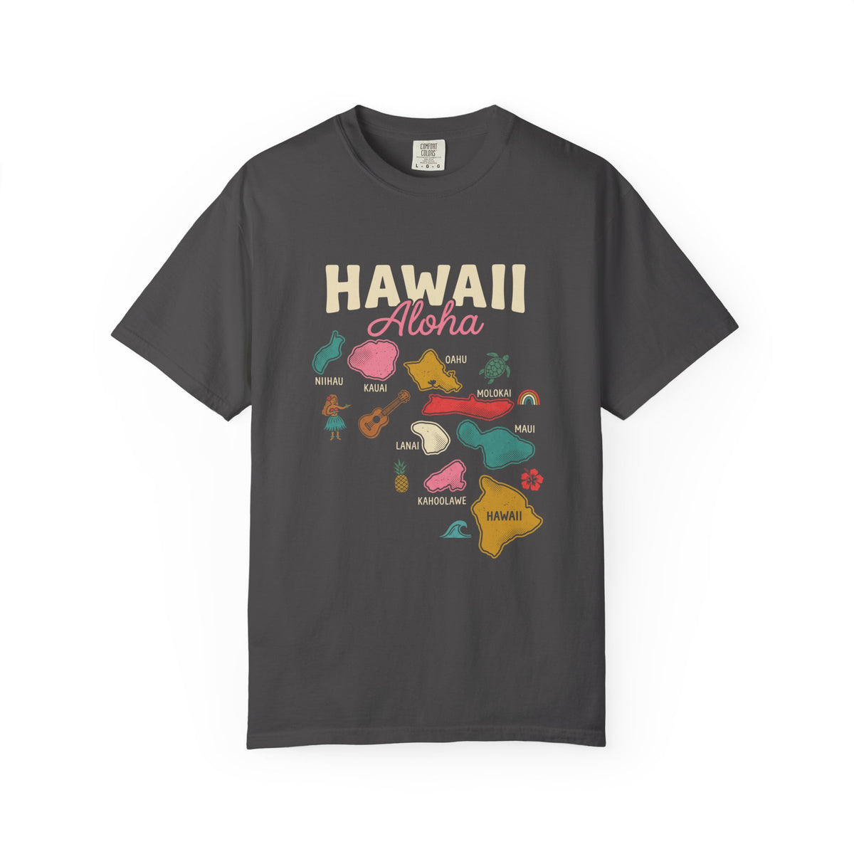 Hawaiian Islands Folk Art Map Aloha T-Shirt