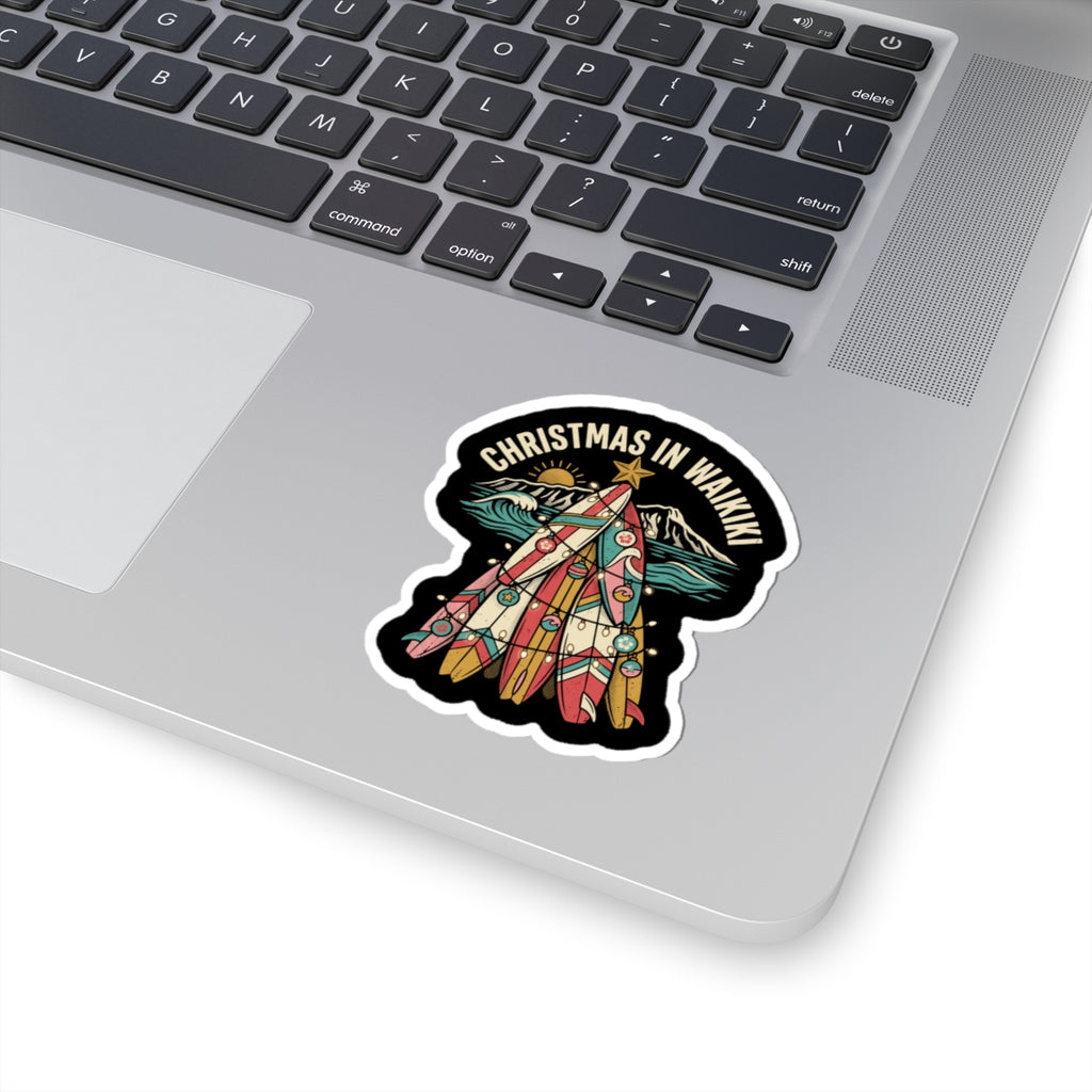 Surfboard Tree Hawaiian Christmas Sticker