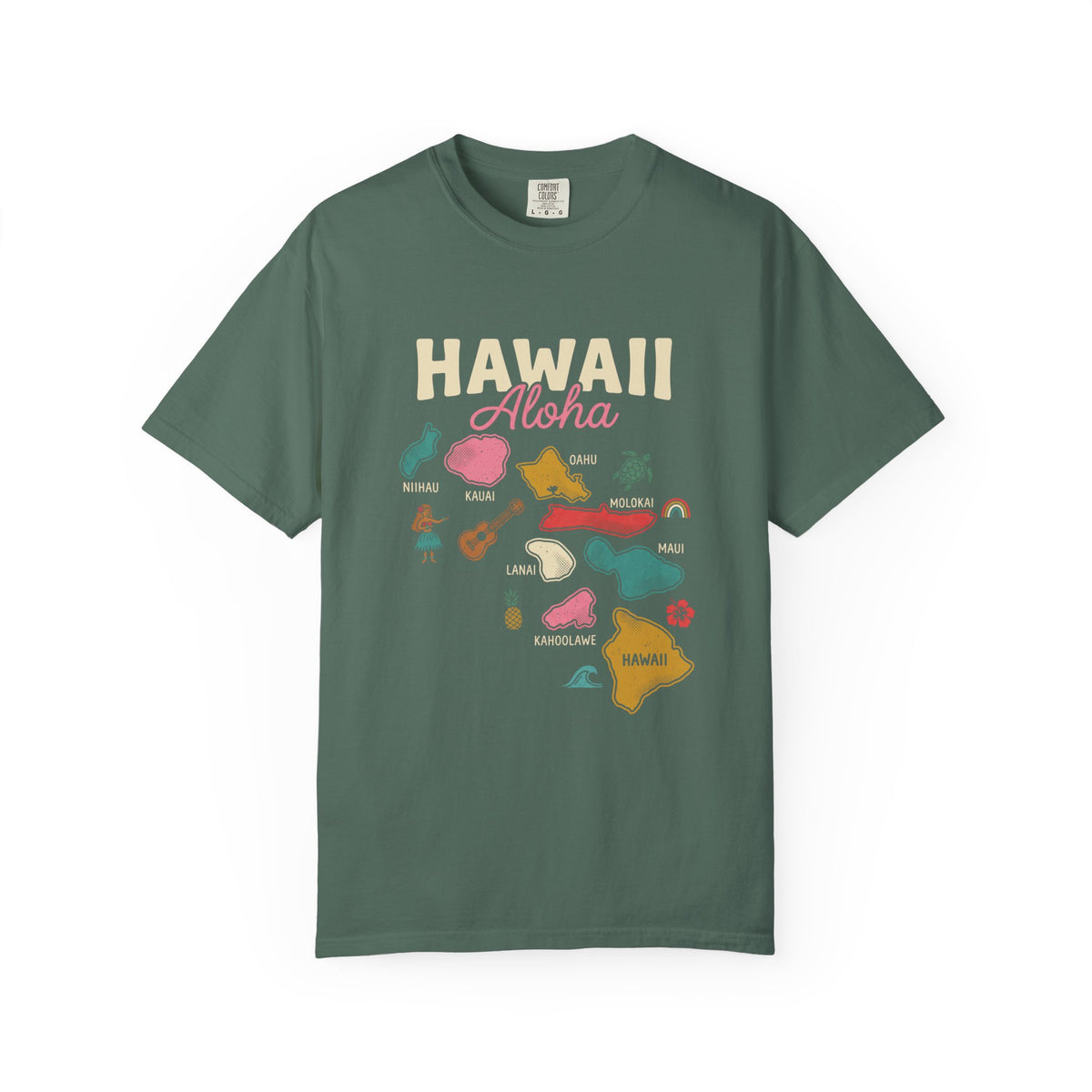 Hawaiian Islands Folk Art Map Aloha T-Shirt