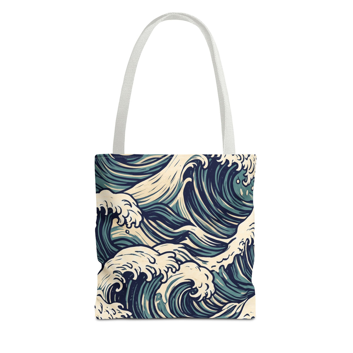 Woodcut Waves Hawaiian All-Over Tote Bag