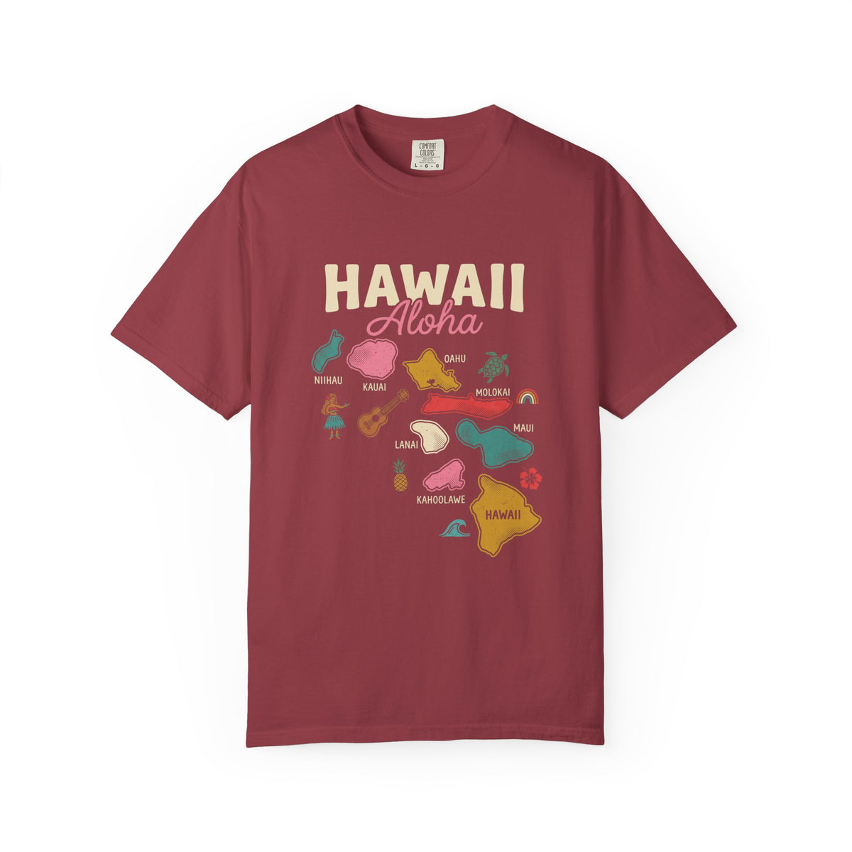 Hawaiian Islands Folk Art Map Aloha T-Shirt