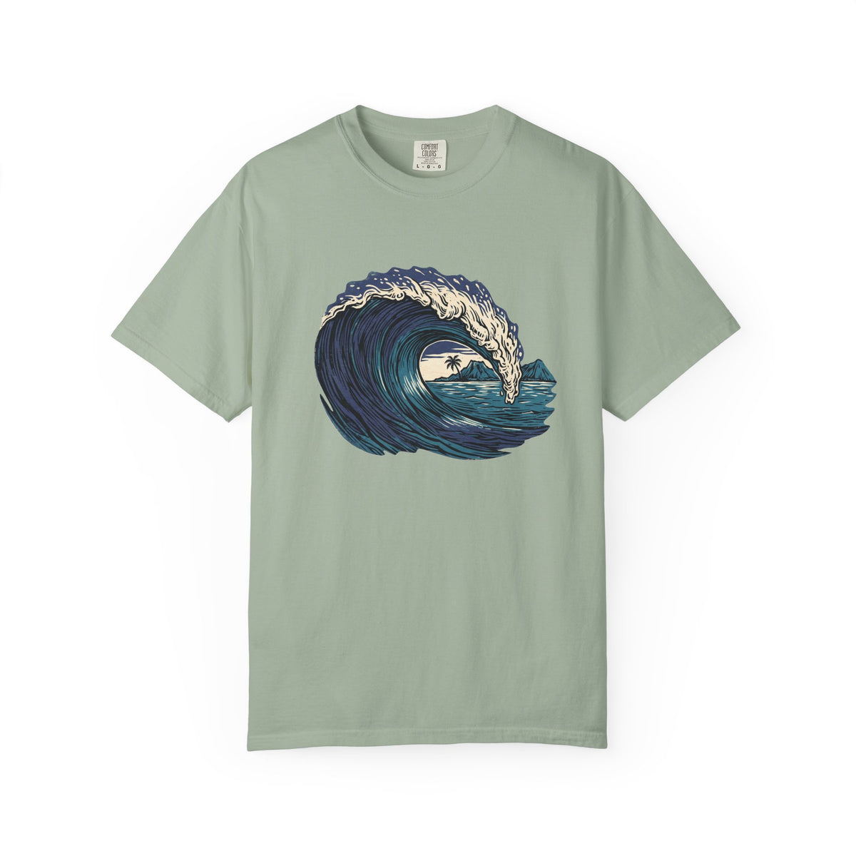 Vintage Woodcut Wave Hawaii Surf Graphic T-Shirt