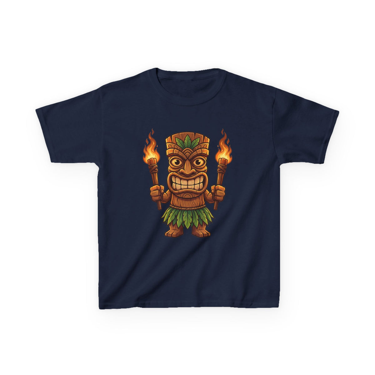 Tiki Warrior Hawaiian Luau Tropical Cartoon Graphic Kids T-Shirt