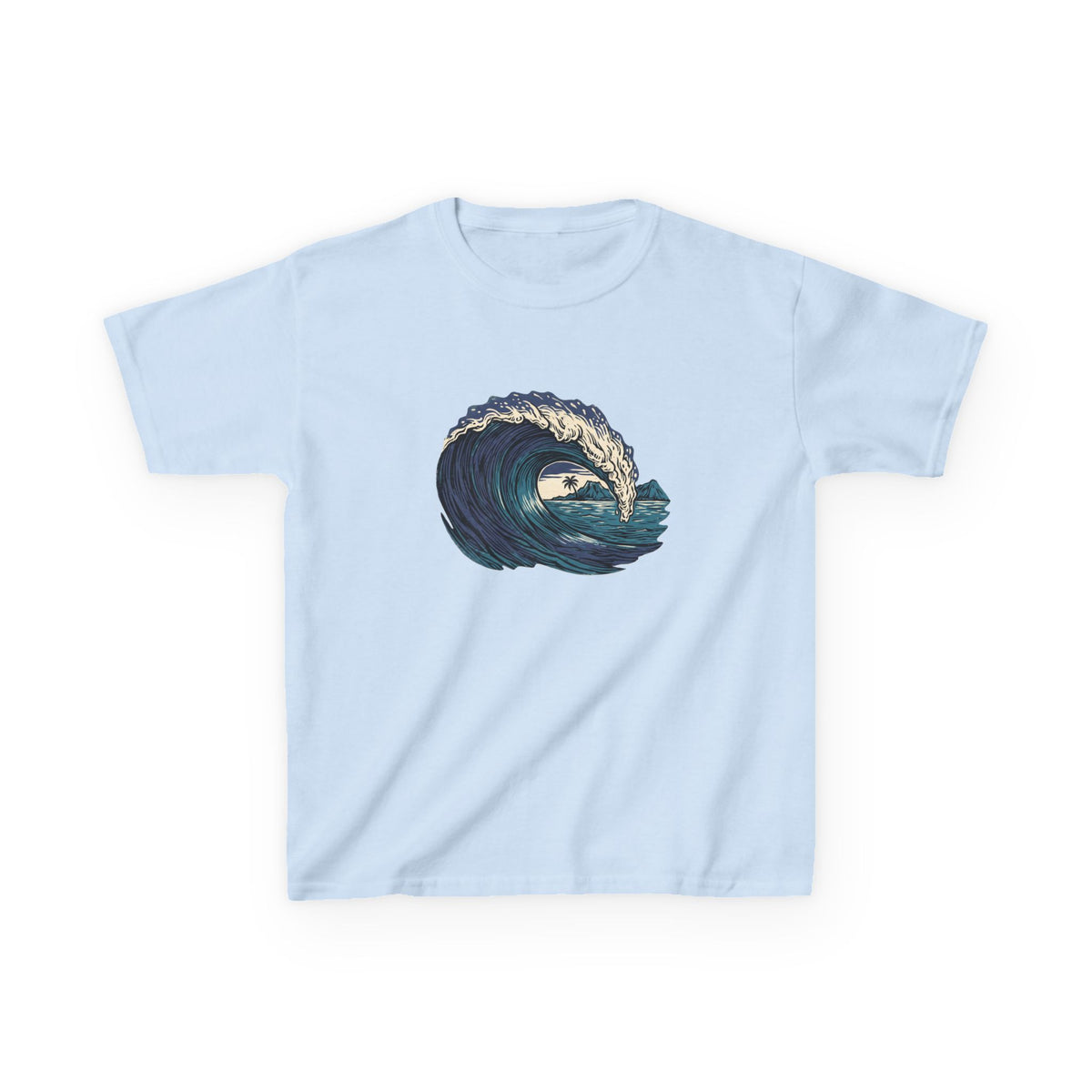 Vintage Woodcut Wave Hawaii Surf Graphic Kids T-Shirt