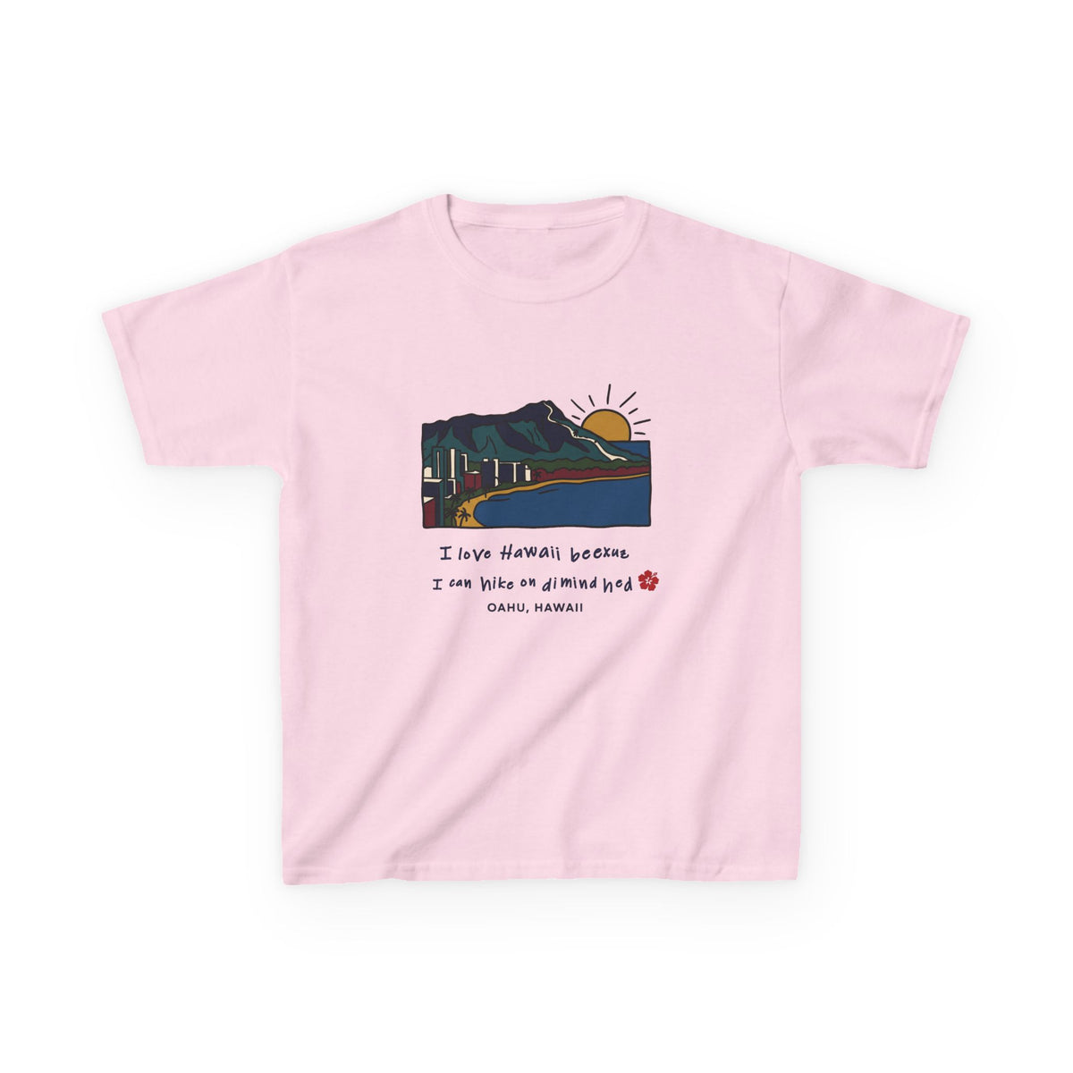 I Love Hawaii Diamond Head Oahu Funny Hiking Graphic Kids T-Shirt