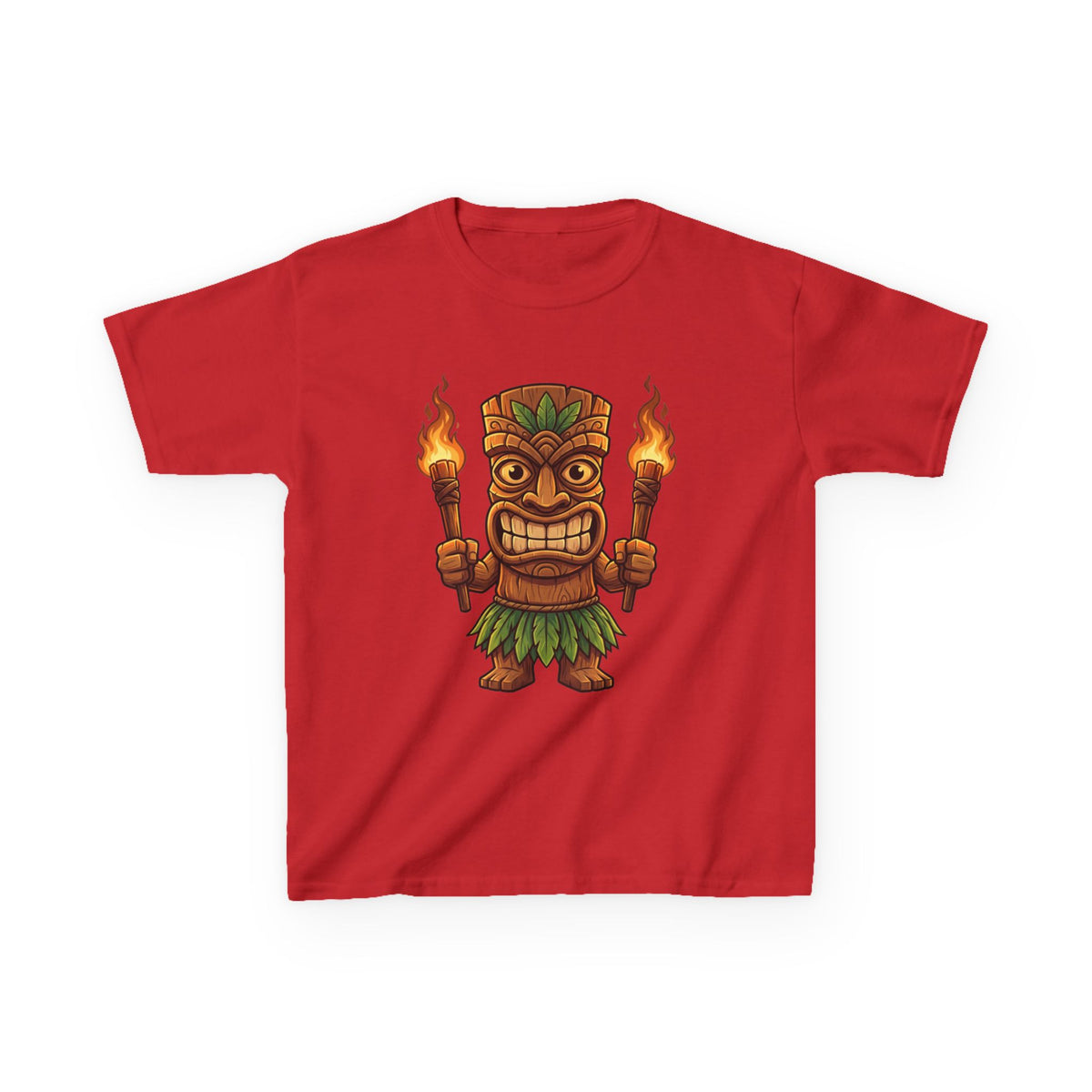 Tiki Warrior Hawaiian Luau Tropical Cartoon Graphic Kids T-Shirt
