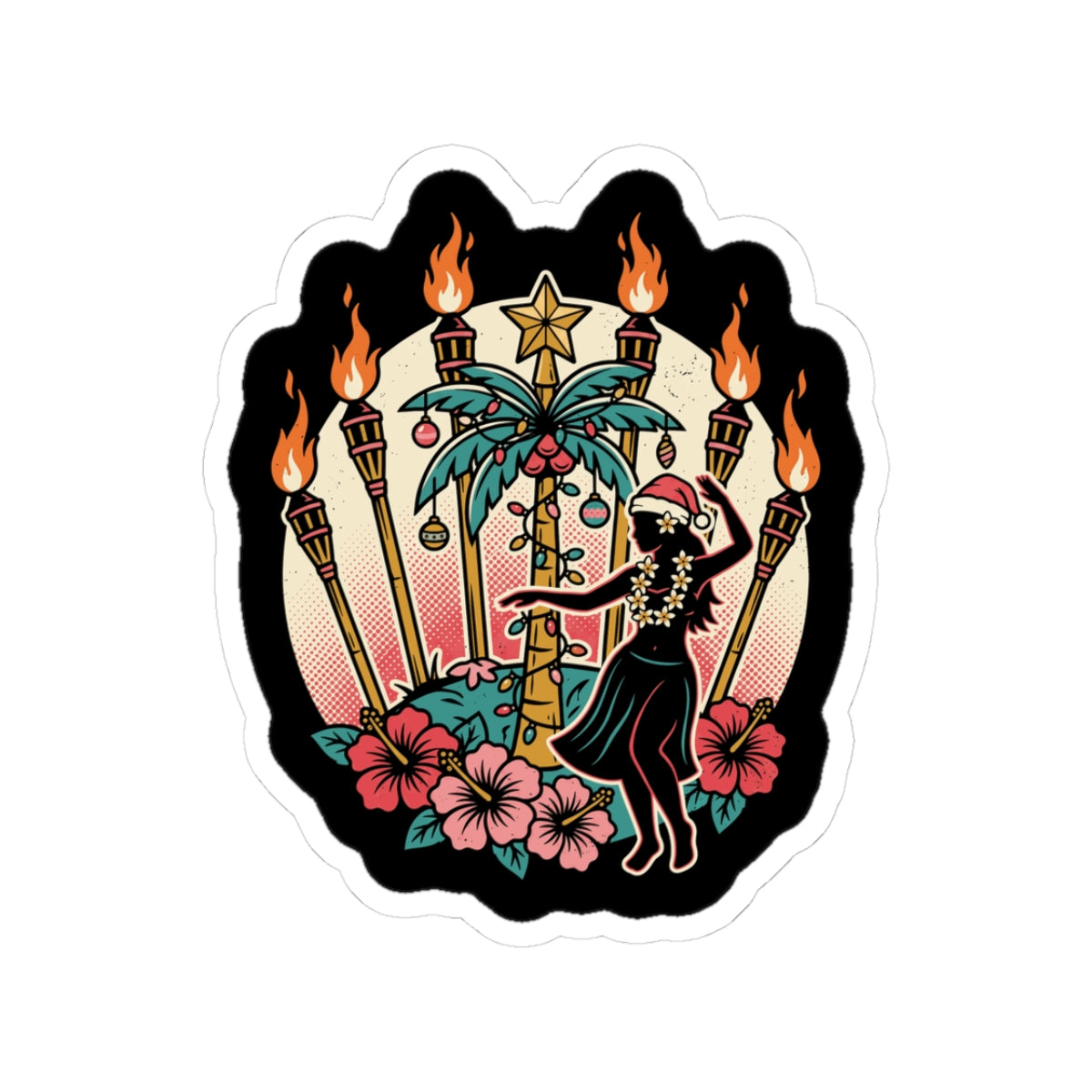 Tiki Hula Hawaiian Christmas Sticker