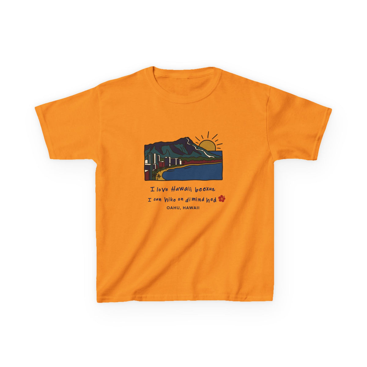 I Love Hawaii Diamond Head Oahu Funny Hiking Graphic Kids T-Shirt