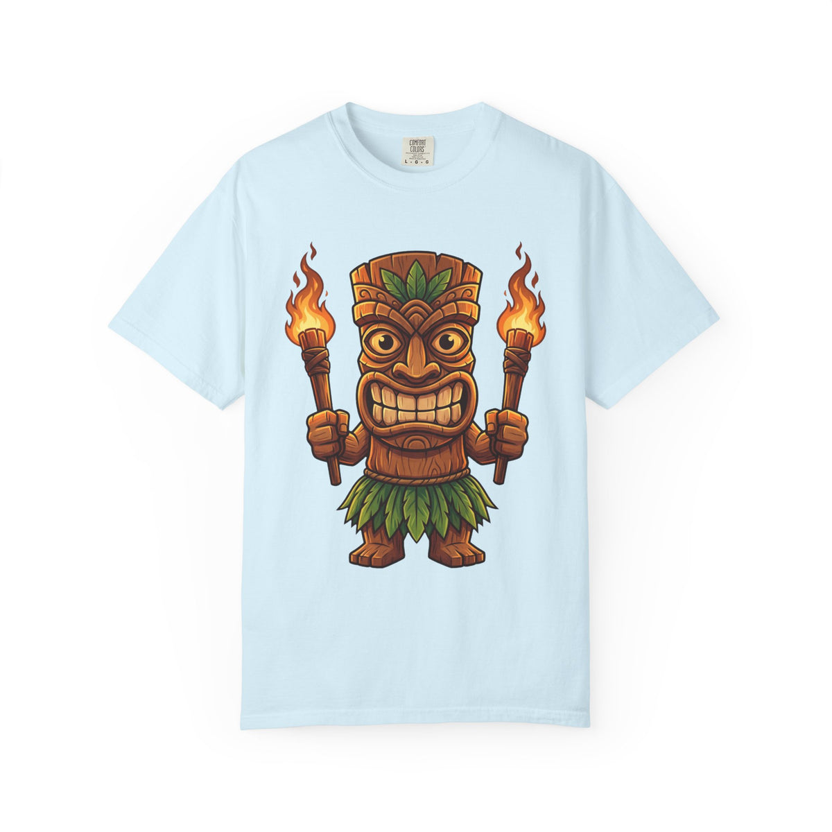 Tiki Warrior Hawaiian Luau Tropical Cartoon Graphic T-Shirt