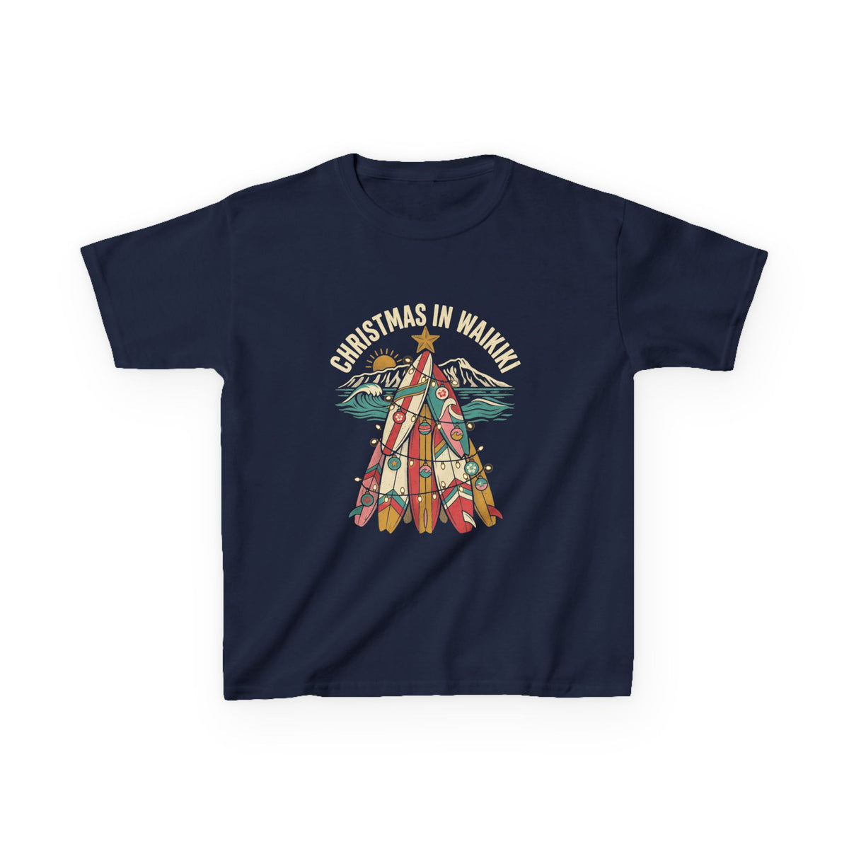 Surfboard Tree Hawaiian Christmas Kids T-Shirt