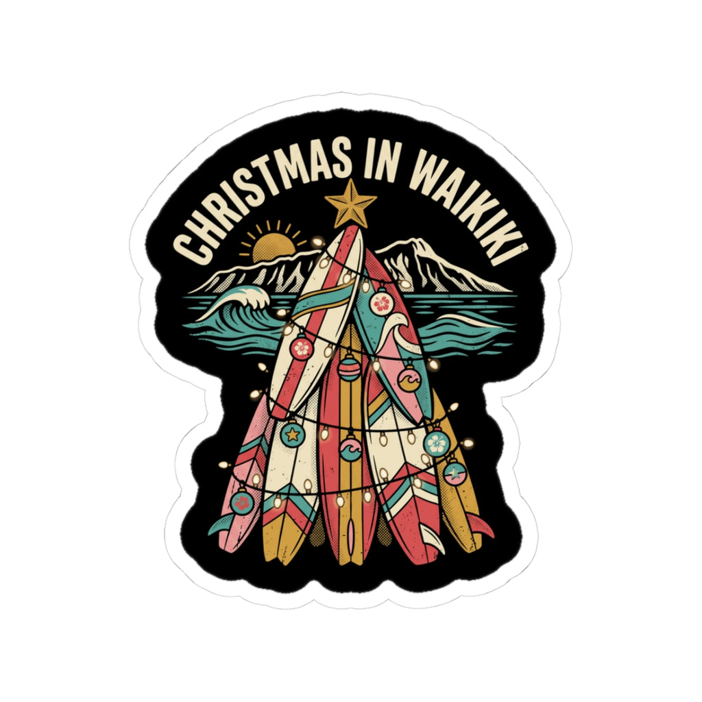 Surfboard Tree Hawaiian Christmas Sticker
