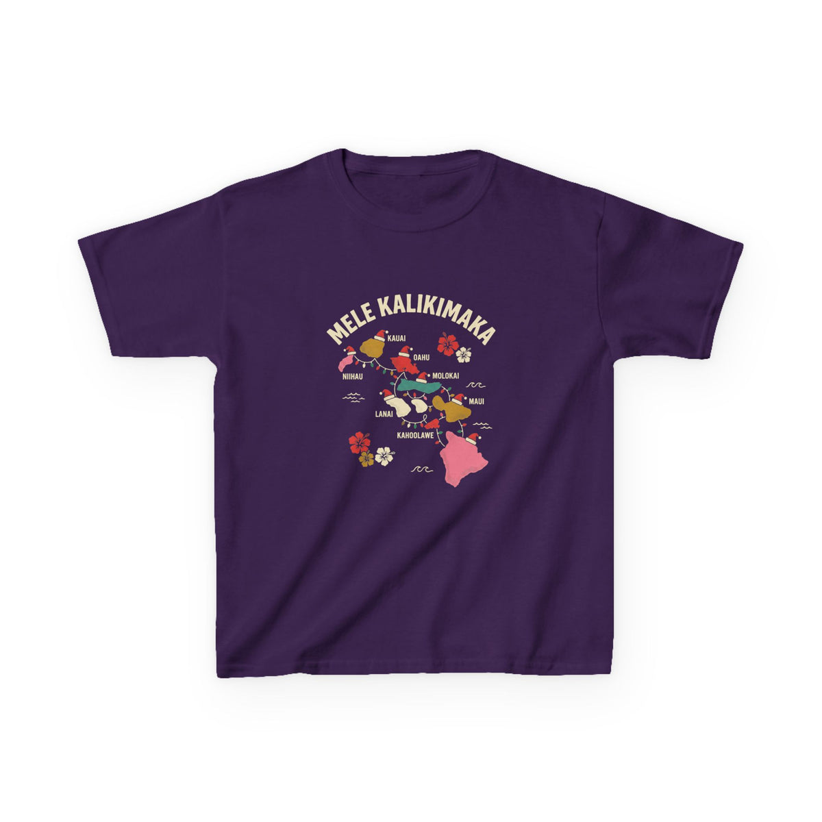 Hawaiian Islands Christmas Map Hawaiian Christmas Kids T-Shirt