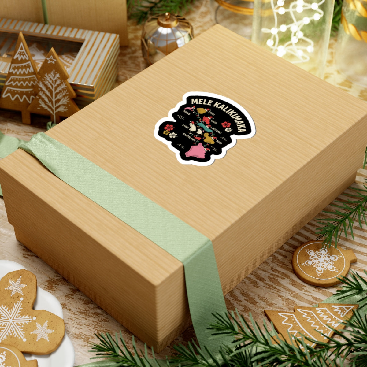 Island Map Hawaiian Christmas Sticker