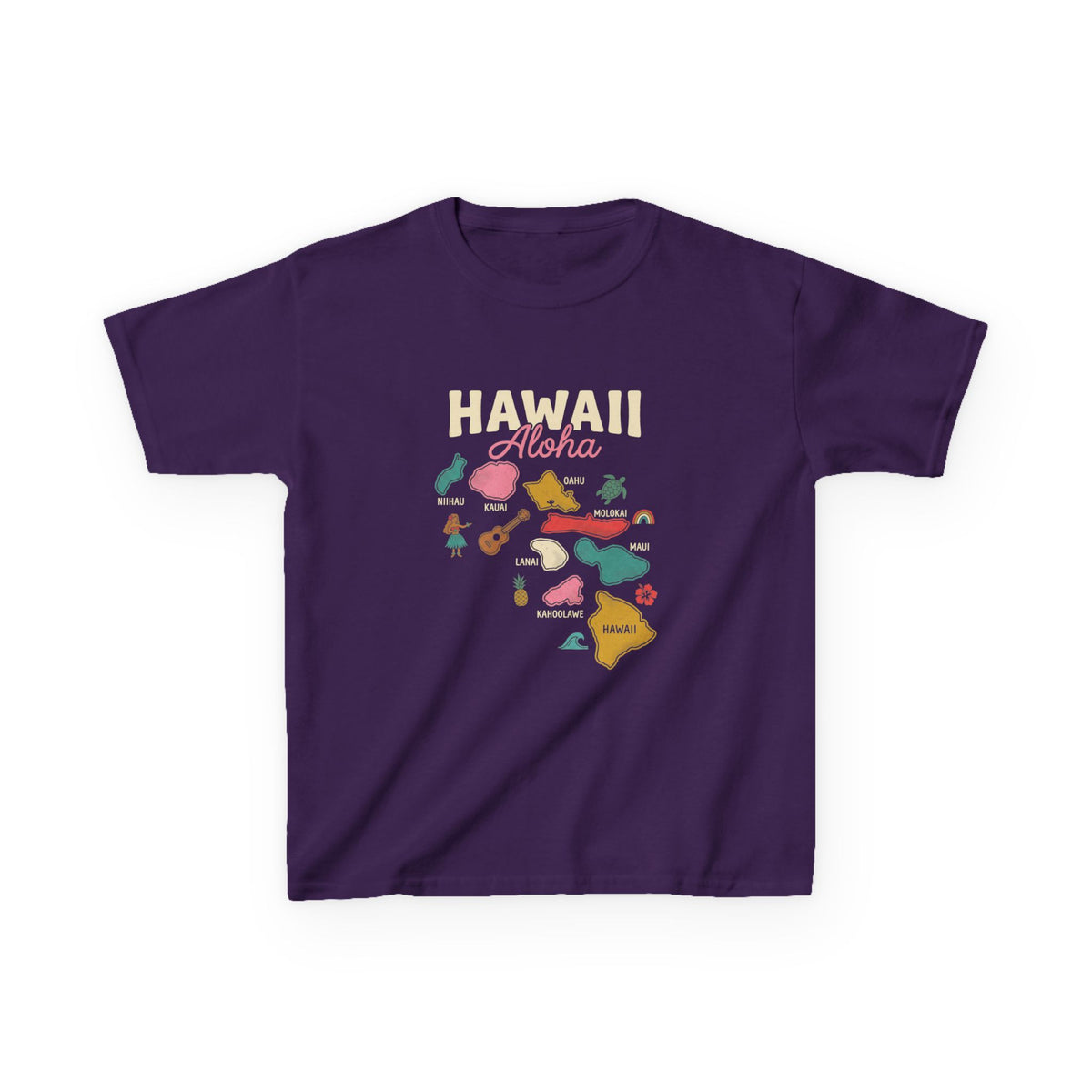 Hawaiian Islands Folk Art Map Aloha Kids T-Shirt