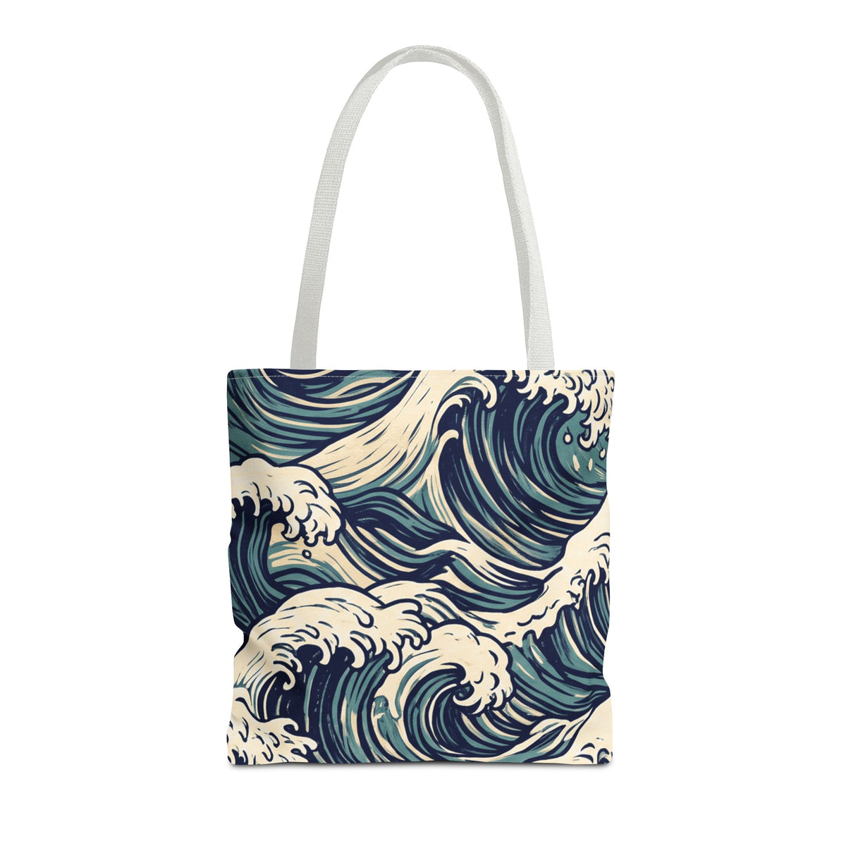 Woodcut Waves Hawaiian All-Over Tote Bag