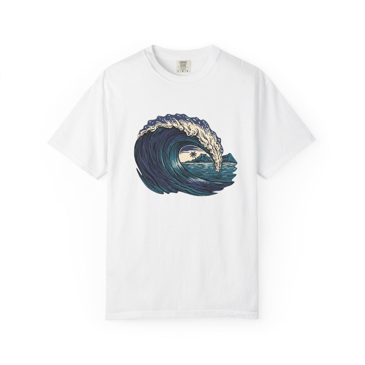Vintage Woodcut Wave Hawaii Surf Graphic T-Shirt