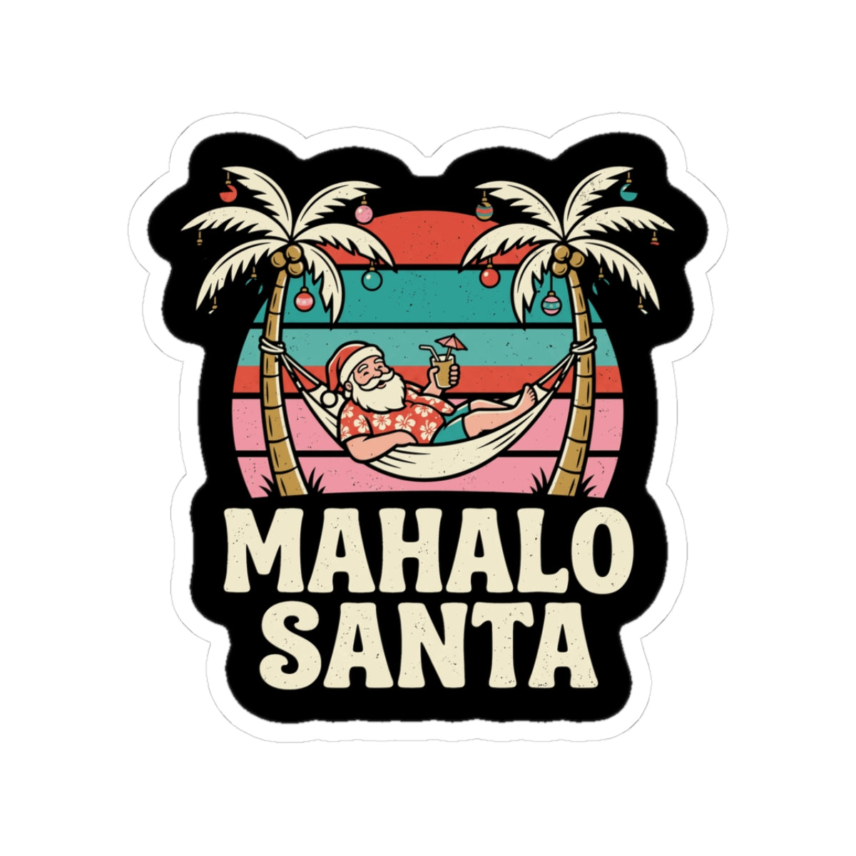 Mahalo Santa Hawaiian Christmas Sticker