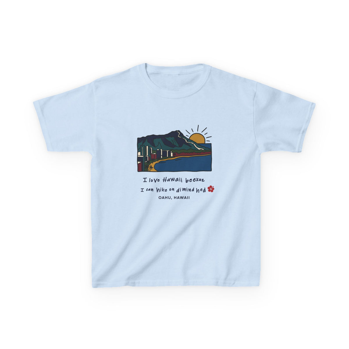 I Love Hawaii Diamond Head Oahu Funny Hiking Graphic Kids T-Shirt
