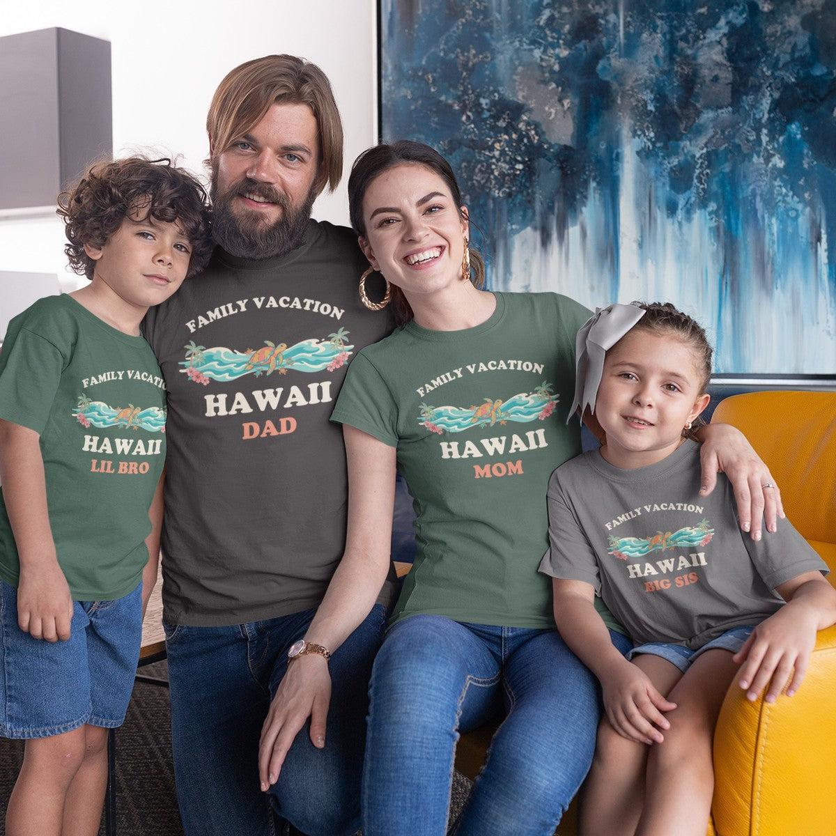On-model lifestyle photo of the Hawaii Family Vacation Grandma Matching Sea Turtle T-Shirt Hawaiian T-shirt