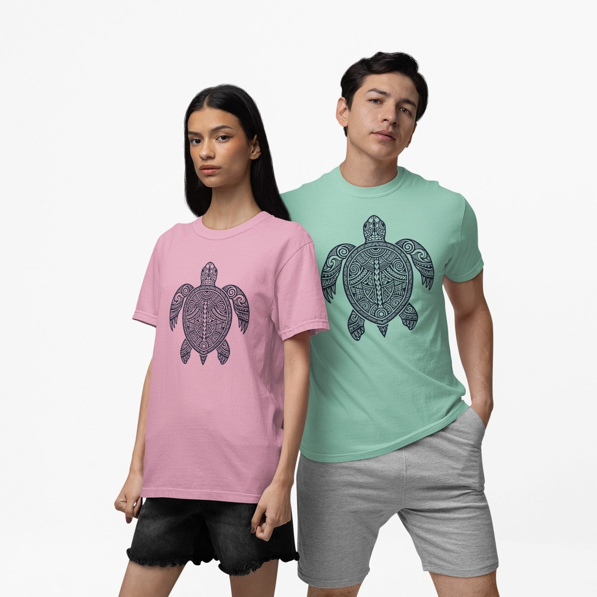 On-model lifestyle photo of the Polynesian Tribal Sea Turtle Honu Hawaiian Graphic Hawaiian T-shirt