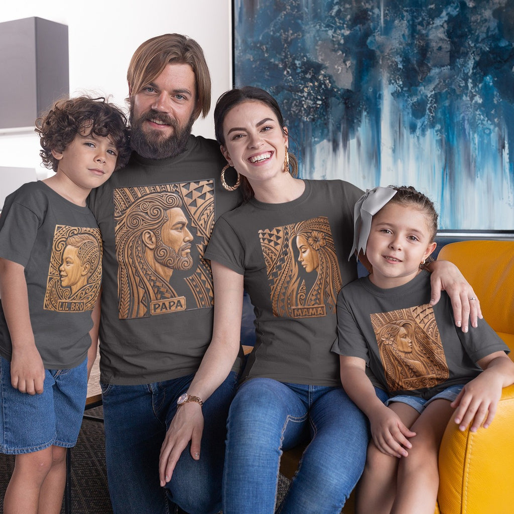 On-model lifestyle photo of the Polynesian Tribal Grandma Hawaiian Matching Family T-Shirt Hawaiian T-shirt